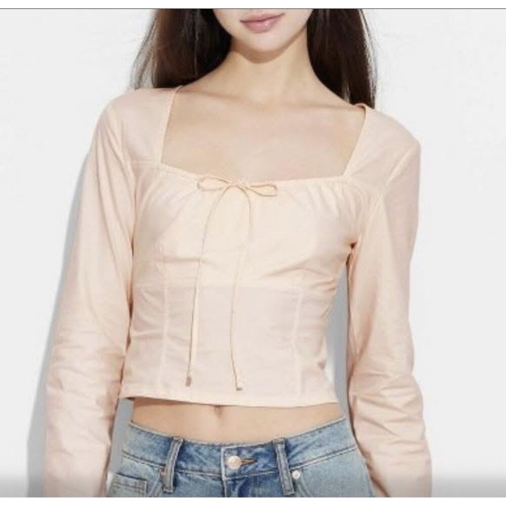 Wild Fable NWT‎ Long Sleeve Cotton Milkmaid Top Peach Women's Blouse